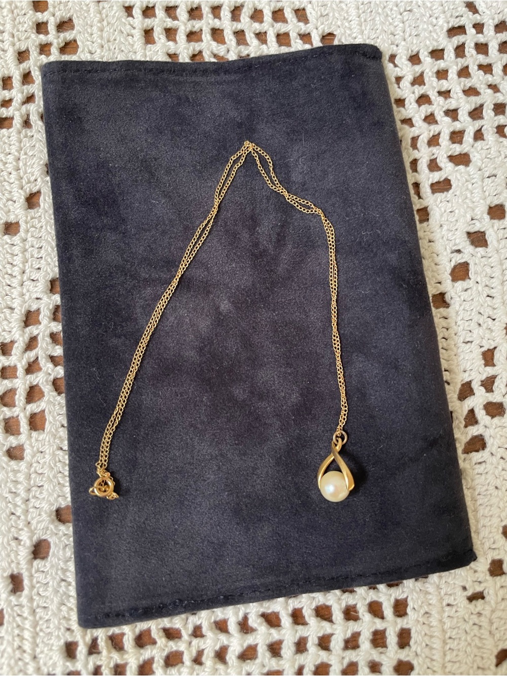 Vintage 14K Yellow Gold Teardrop Pearl Pendant Necklace 15" Dainty Fine Jewelry